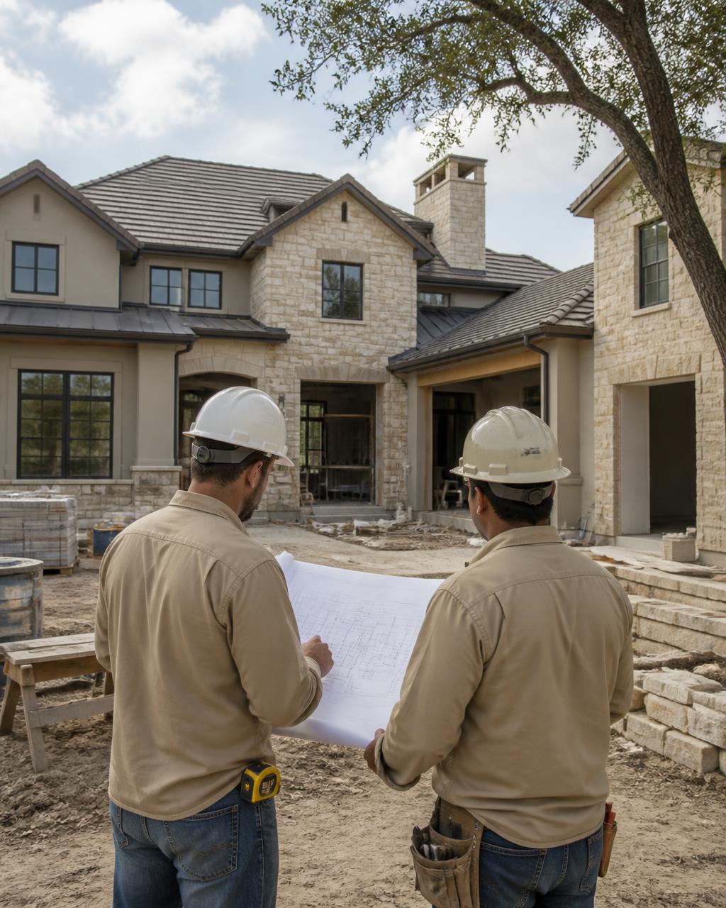 Aegis Homes crew reviewing plans on a residential jobsite